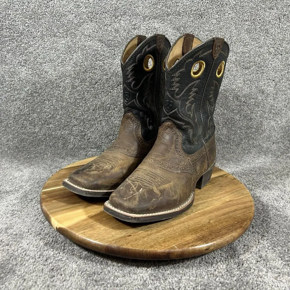 Ariat Heritage Roughstock Kids Size 3 Brown Black Western Cowboy Boots Used